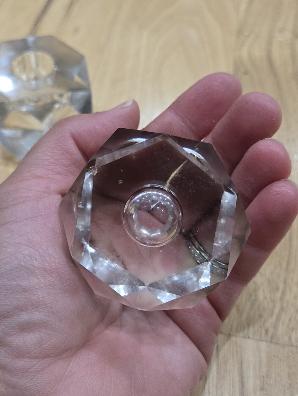 Pair Of Vintage Crystal Candle Holders - Clear- Diamond Cut - Picture 7 of 11